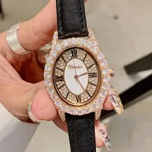 Роскошные брендовые розовые женские золотые часы модные повседневные часы с кристаллами наручные часы кожаный ремешок Кварцевые часы Женские часы Reloj Mujer