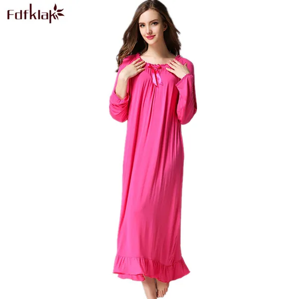 rose red Fdfklak, весна-осень, длинный рукав, с принтом, спортивный костюм для женщин, хлопковая одежда для сна, винтажные ночные платья, спальное платье, M-XXL, Q414 - Цвет: rose red