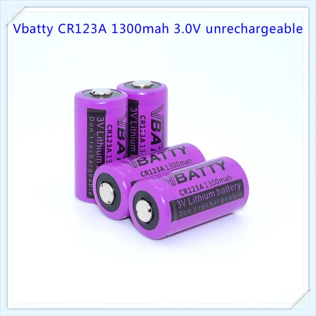 Vbatty CR123A 1300 мАч 3.0 В unrechargeable батареи Открытый CREE фонарик батареи с помощью кнопки сверху (5 шт.)