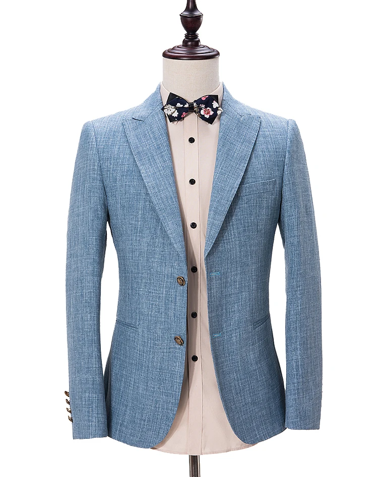 2018 New Brand Blue Linen Suit Men Slim Fit Wedding Suits for Men Summer Beach Groom Blazer Style Gentle 3 Piece Terno Masculino
