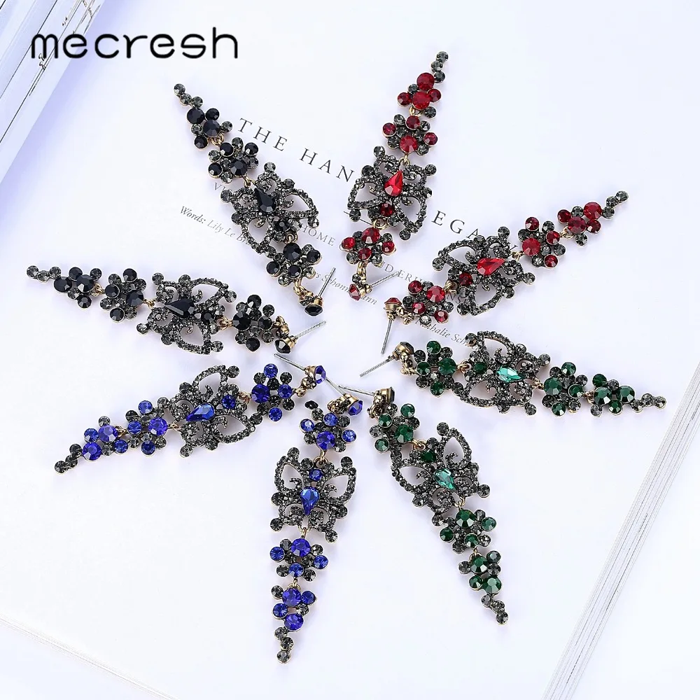 

Mecresh Colorful Crystal Flower Statement Long Earrings Christmas Party Jewelry Vintage Black Chandelier Women Earrings MEH1144