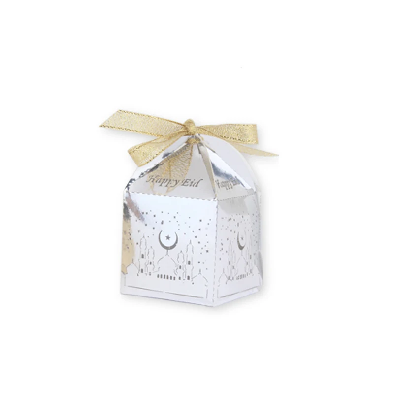 HAOCHU 50 шт. Happy Eid Mubarak коробка конфет Золото Серебро исламское Новогоднее украшение коробки Рамадан мусульманский фестиваль коробка для свадебного подарка - Цвет: Happy Eid Silver