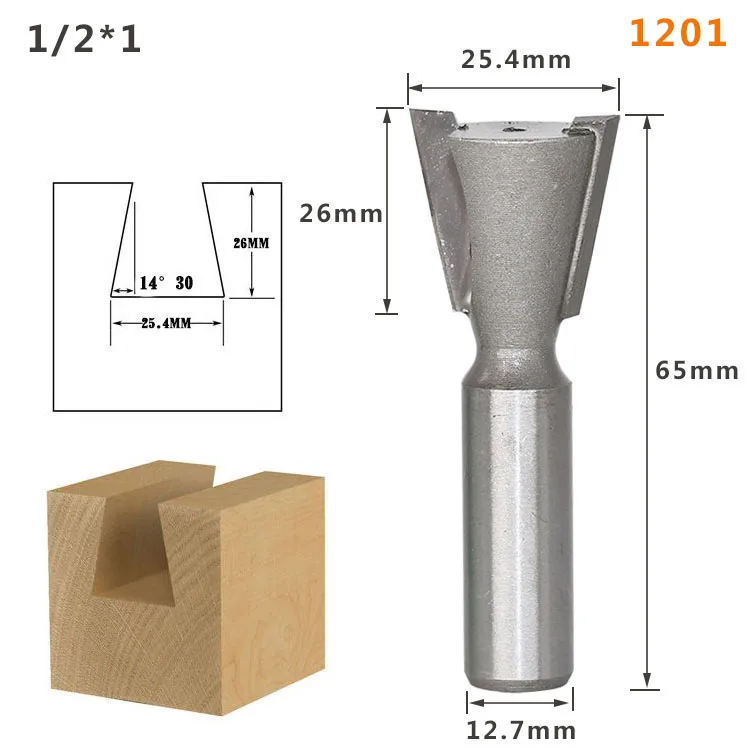 1pc1/4 1/2 мм хвостовик Высокое качество промышленных Класс древесинная ласточкин хвост фрезы для контурной обработки для обработки дерева Вольфрам гравировальный инструмент фрезерный станок - Длина режущей кромки: 1201
