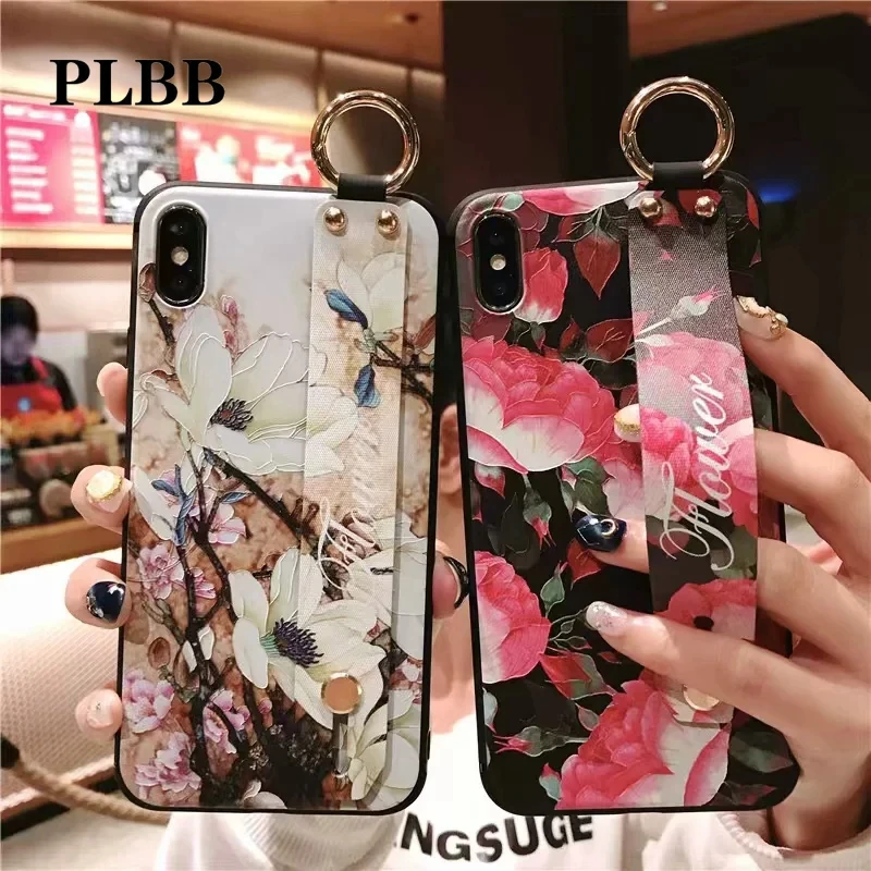 

PLBB 3D Relief Vintage Palace Flowers Totems TPU Phone Coque Cover Case for iPhone 5 5s SE 6 6s 7 8 Plus X Xs Max XR+ Wristband