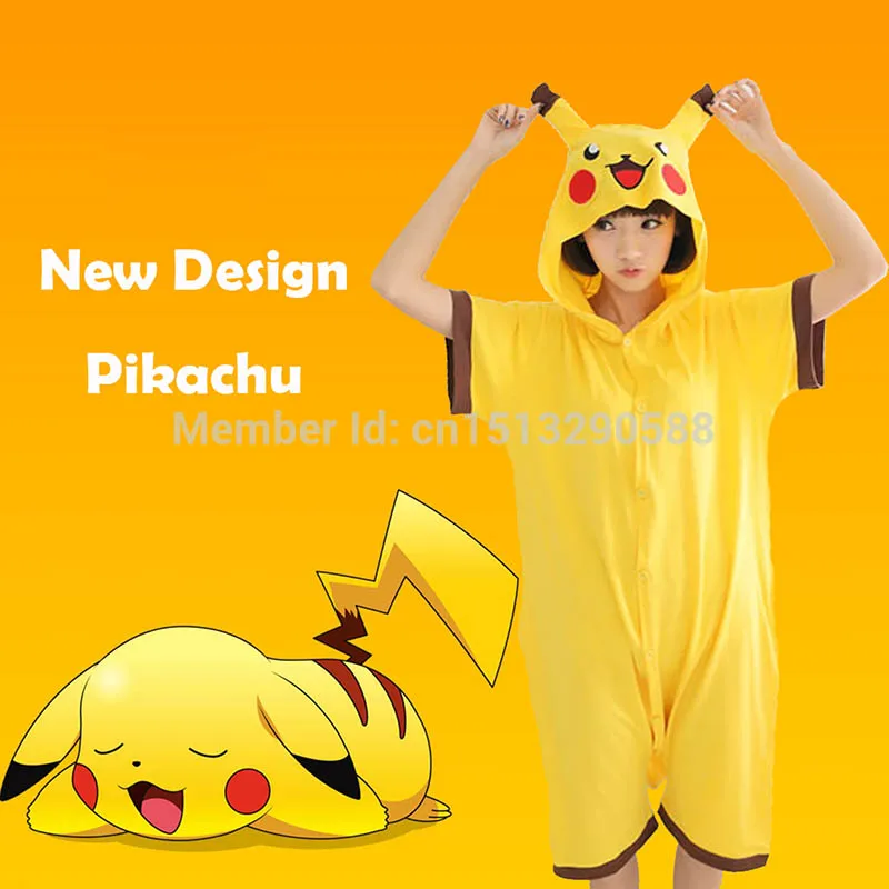 

Woman Man Summer Pokemon Pikachu Sleepwear Pajamas Short Sleeved Halloween Carnival Cartoon Anime Cosplay Costume Jumpsuit