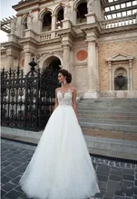 2017 Vintage Lace Wedding Dresses Sheer Neck Lace Top Tulle Bridal Gowns Custom Made Beach Wedding Gowns White vestido de noiva