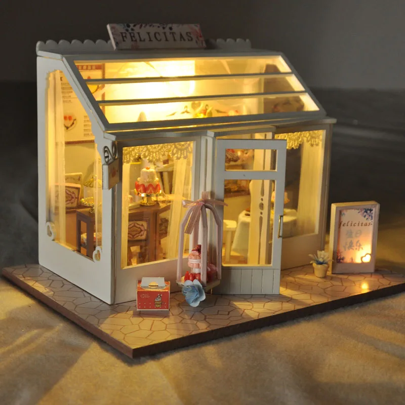Миниатюрный торт Кондитерская кукольный домик с мебель Наборы DIY деревянный