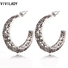 VIVILADY/ самые популярные серьги-кольца в ретро-стиле серебряного цвета с цветком в виде листьев тотема, ювелирные изделия, аксессуар для матери, женские вечерние подарки