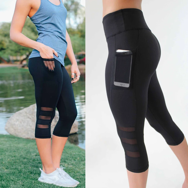 

New Mesh Yoga Pants 3/4 Women Sports Clothing Female Sports Wear Fitness Gym Legging Shorts Compression Training Workout Pant