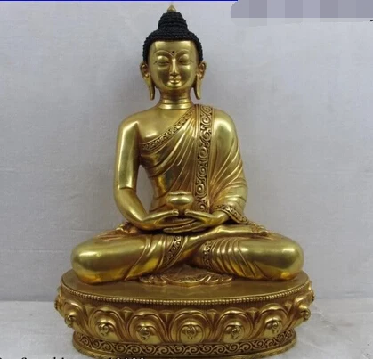 

xd 002561 12 Tibet 100% Pure Bronze Copper 24K Gold Gild Hold Bowl Sakyamuni Buddha Statue