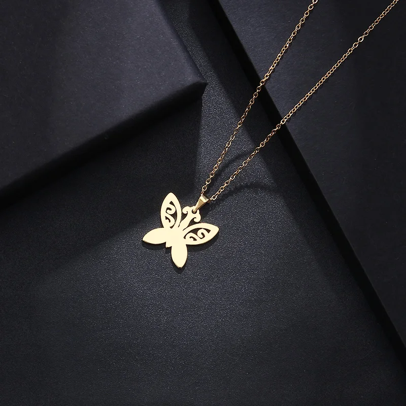 CACANA Stainless Steel Necklace For Women Man Lover's Tattoo Butterfly Gold And Silver Color Pendant Necklace Engagement Jewelry