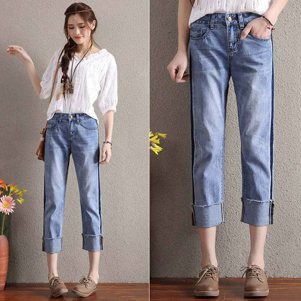 Casual Skinny Women Middle Waist Loose Style Denim Pants