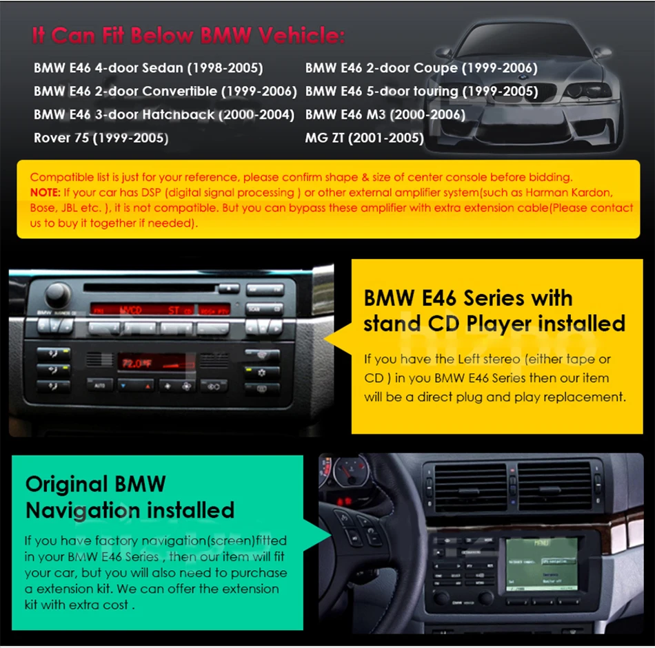 Perfect Android 9.0 Navigation GPS 9 Inch Full Touch Multimedia Car radio forB MW 3 Series E46 / M3 1998-2006 with BT / RDS 3G 4G 4