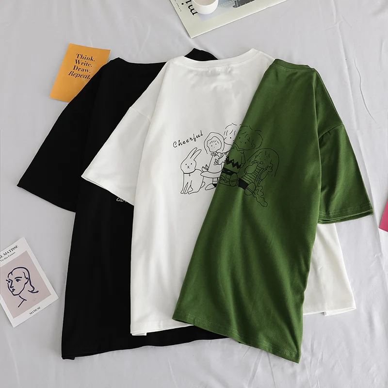 

korean women cartoon printed graphic t shirt harajuku cartoon kawaii Fashion tee shirt ladies 2019 summer female basic tops tees