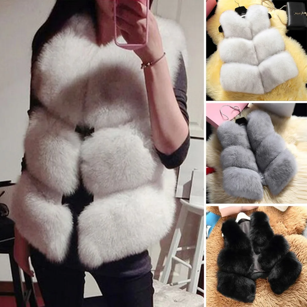 4 Style Women Faux Fur Vest Coat Winter Thick Warm Luxury Fox Fur Jacket Outwear Gilet Ladies Hairy Overcoat Colete Feminino