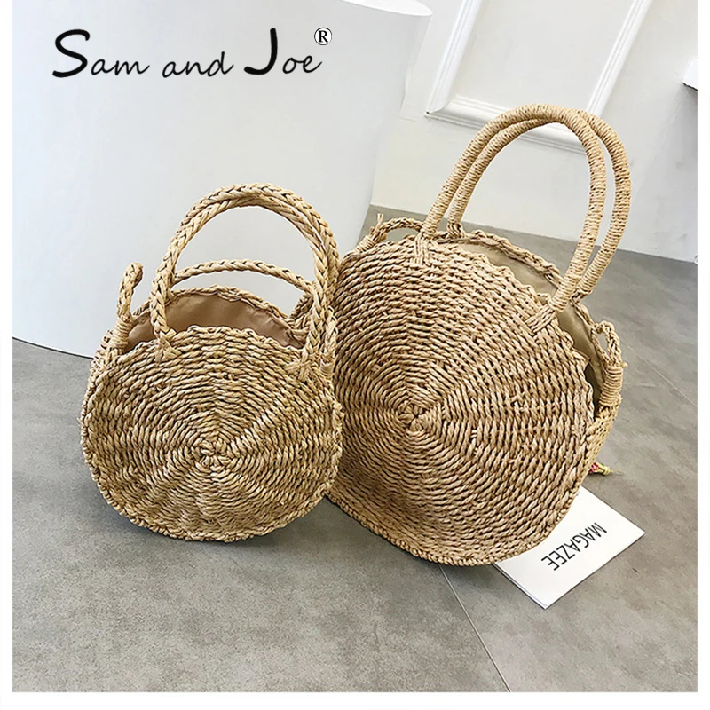 Kopen Geweven Stro Ronde Handtas Retro Rotan Vrouwen Schoudertas Boho Zomer Strand Messenger Bags Fashion Designer Vrouwelijke Handtas Totes