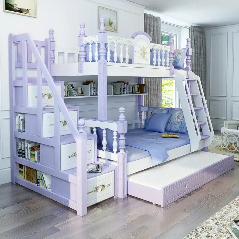 Foshan Modern Oak Wood Bunk Beds Kids Bedroom Furniture Sets For