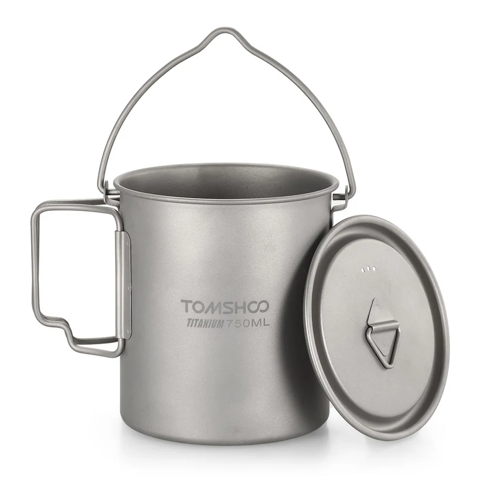 

TOMSHOO Titanium Pot Cup Mug 750ML Ultralight Outdoor Tableware Travel Coffee Tea Camping Pot Water Cups Cooking With Lid Handle