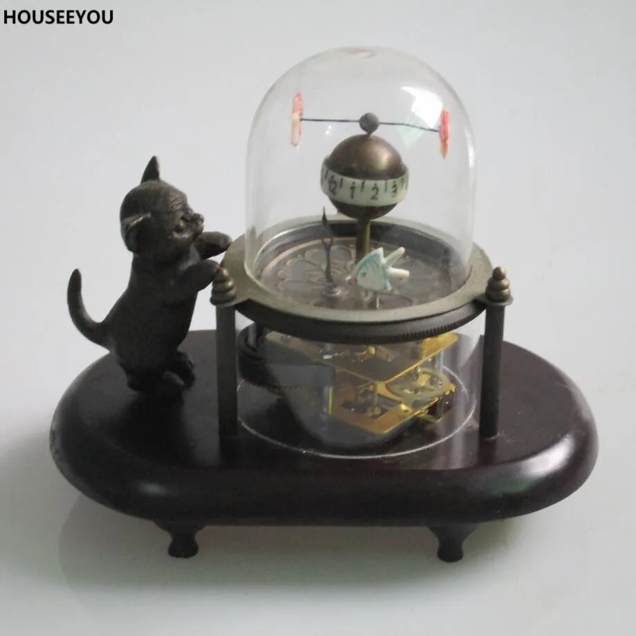 

Bronze Mechanical Clock with Wood Stand Frame Mechanical Clockwork Home Decor for Christmas Wedding Ornaments Gifts Collections