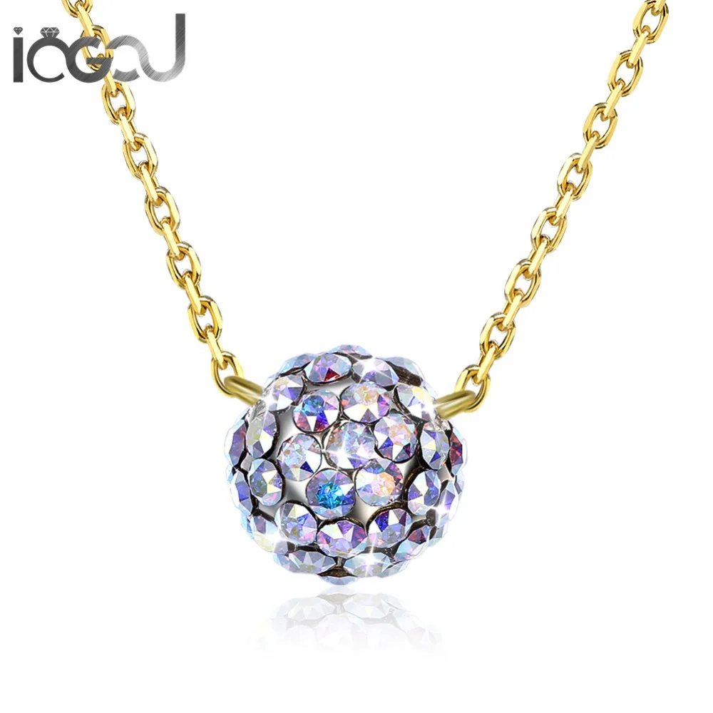 

IOGOU 925 Sterling Silver Round Pendant Blue/Multicolor/Brown Ball Crystal From Swarovski Ladie's Anniversary Silver Necklace