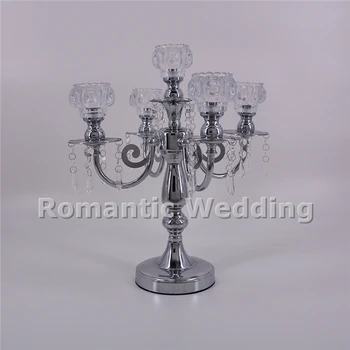 

Free shipment 10PCS/lots beaded flower shape crystal metal candlestick centerpiece for Wedding decoration event party decoration