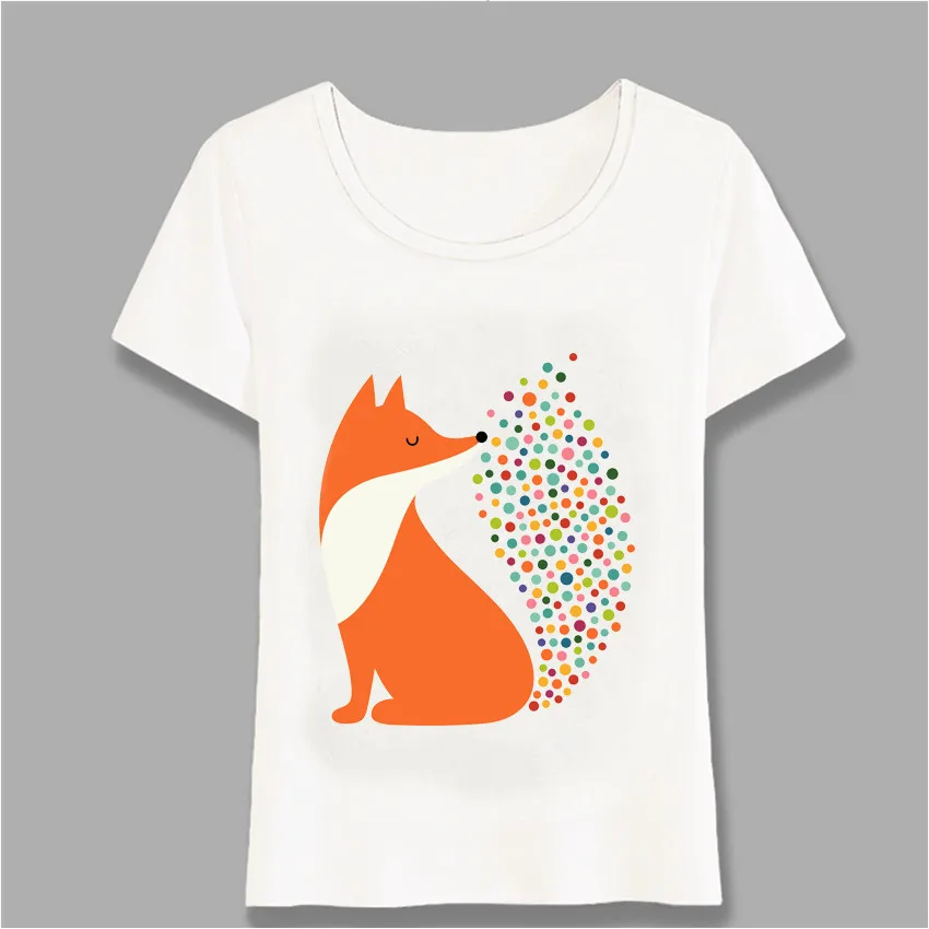 

Summer Fashion Women T Shirt Cute Fox Little Fire Print T-Shirt Casual Tops Girl Simple White Tees Girl Short Sleeve Harajuku