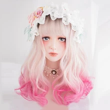 Косплей салон 45 см Лолита блонд смешанный пурпурный Омбре длинные кудрявые женские челки милый синтетический маскарадный парик для вечеринки Хэллоуин