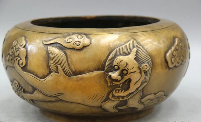 

Collectible bronze S1791 10" Marked Chinese palace Copper Beast Incense Burner Censer Pot Jar Crock