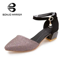 BONJOMARISA Mujeres Punta estrecha Zapatos Mujer Zapato con Cierre de Verano Menos Plataforma Sandalias de Tacón Grueso Señoras Calzado Tamaño Grande 31-47