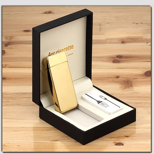 

Fashion Double Pulse Arc Metal Ultra-Thin USB Lighter Creative Charging Electronic Cigarette Lighters Gift Box