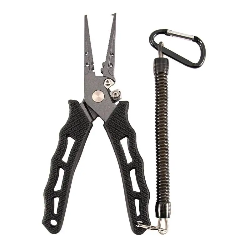 

6.5 inch Stainless Steel Fishing Pliers Multifunctional Secure Pliers Tackle Fish Tools Black Fish Control Clamp with Lanyard