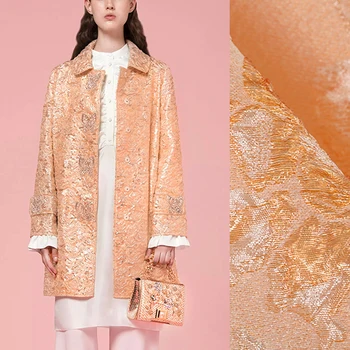 

148CM Wide 240G/M Weight Orange Jacquard Acrylic Polyester Brocade Fabric for Spring and Autumn Dress Shirt Jacket E883