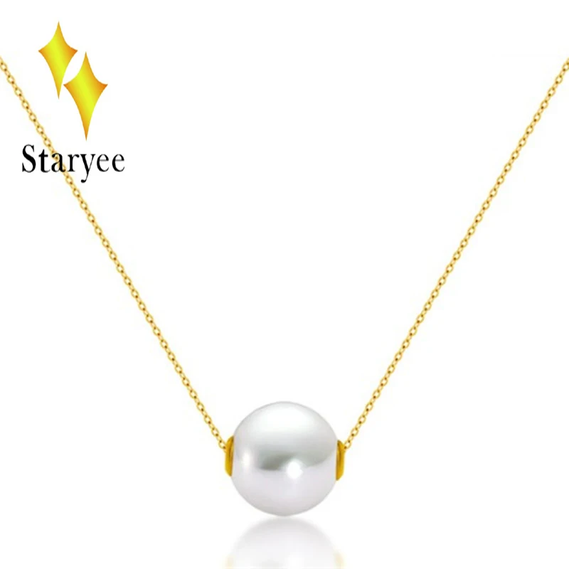 

Simple OL Lady Style Akoya Pearl Charms Necklace 18K Yellow Gold Fashion Engagement Pendant Necklaces Chain Fine Jewelry