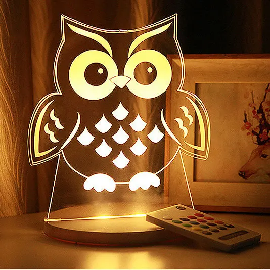 RGB 3D Мультфильм светодиодный настольный ночник с дистанционным управлением USB питание для детской спальни подарок - Испускаемый цвет: Owl