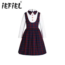 IEFiEL/Новое поступление; детская форма для девочек; платье трапециевидной формы с длинными рукавами в клетку; платье-Имитация; комплект из двух предметов для дня рождения; повседневная школьная форма