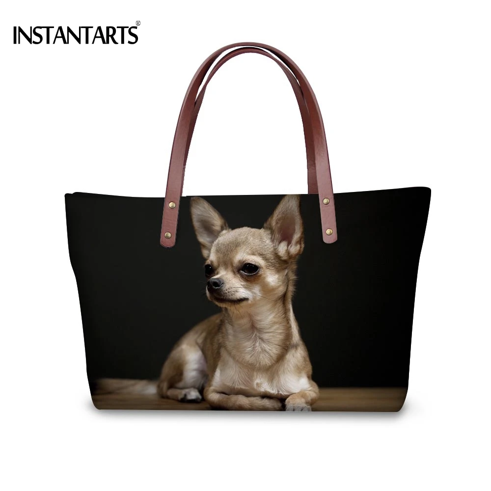 Instantarts أنيق النساء حمل الحقائب الكبيرة 3d الحيوان الوايمري الكلب المطبوعة التسوق السفر الأعلى مقبض حقيبة الكتف أكياس الإناث