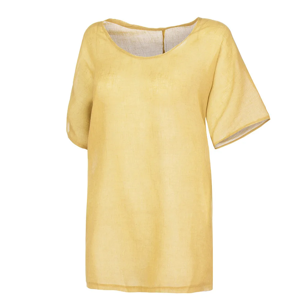 Женские летние блузки новые Винтажные льняные Хлопковые женские Топы повседневные свободные рубашки с коротким рукавом размера плюс женская одежда#625