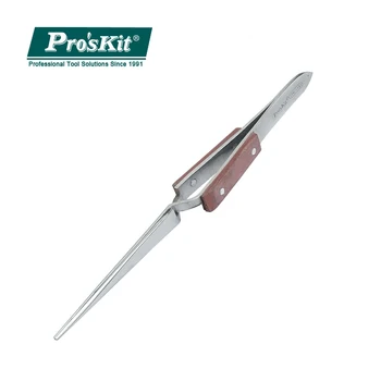 

Pro'sKit 1PK-118T Wooden Heat Insulation Handle Stainless Steel Thin Sharp Rebound Tweezers Precision Repair Machining Tool