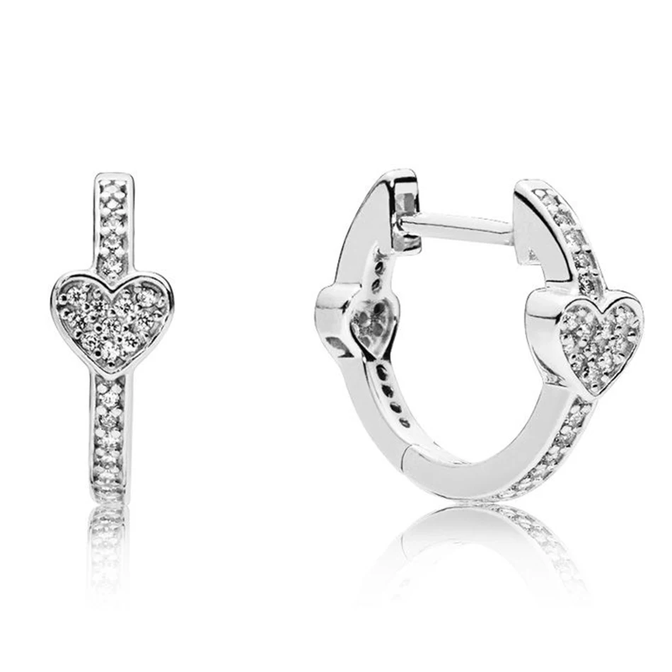 

Authentic 925 Sterling Silver Earring Alluring Hearts Crystals Stud Earrings For Women Wedding Gift fit Lady Jewelry