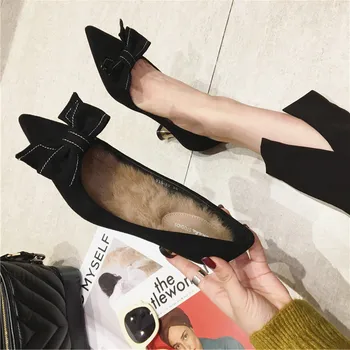

2018 autumn and winter new small fresh high heels fashion pointed rabbit fur comfortable cone with women's shoes.
