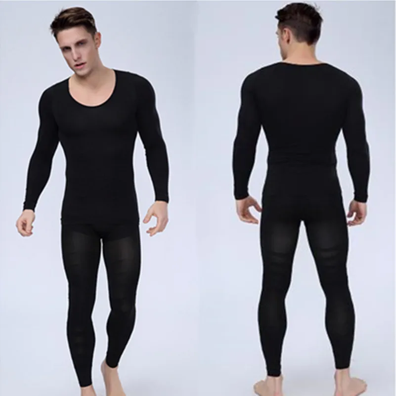 Mens Bodyshuits Underwear Body Shaper Long sleeve T Shirt And Slimming ...