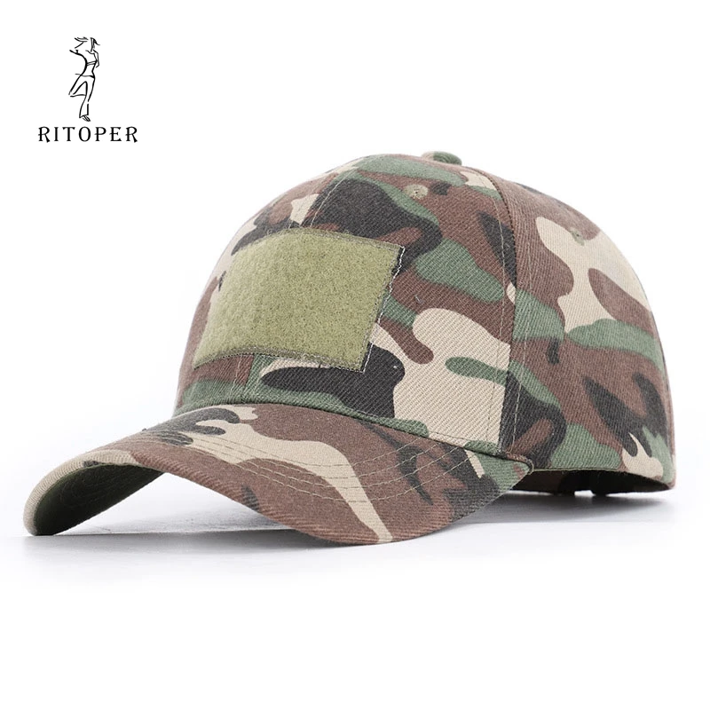 

RITOPER Camouflage Outdoor Baseball Caps Army Jungle Caps Velcro DIY Tactics Soldier Hat Sports Casual Cotton Hat Unisex New