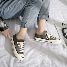 2019 spring new wild lace green olive canvas shoes women