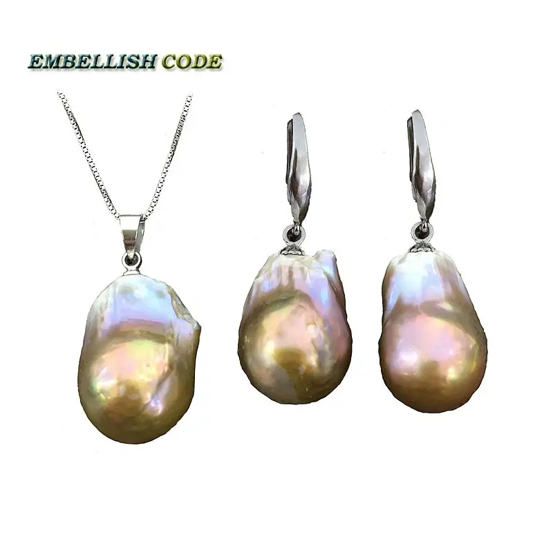 purple golden color baroque pearl set hook dangle earrings pendant large size fireball pear shape natural freshwater pearls | Украшения и