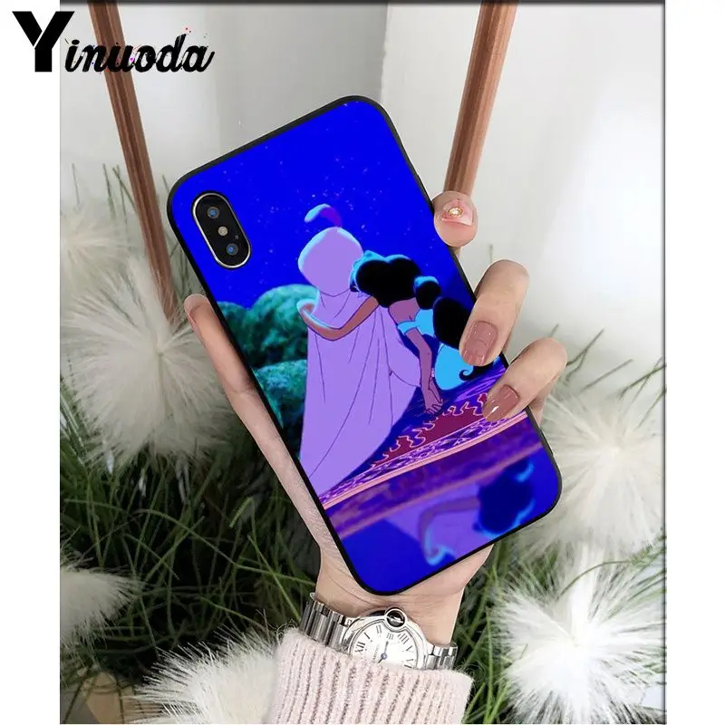 Funda de teléfono de silicona negra Yinuoda Capa Aladino y princesa Jasmine para iPhone 8, 7, 6, 6 S, Plus, 5, 5S SE XR X XS X MAX Coque Shell