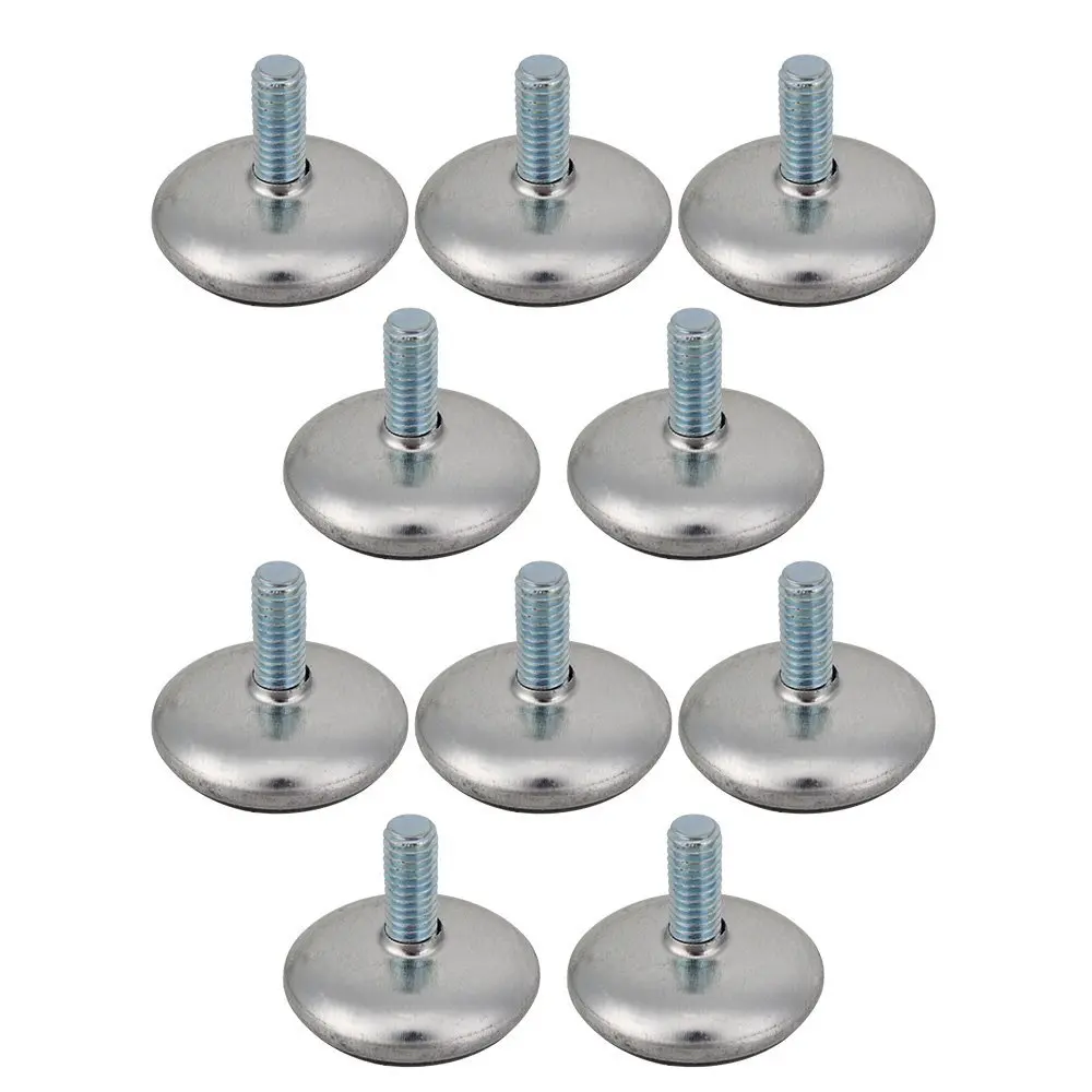 

10Pcs Adjustable Furniture Leg Table Leveling Feet Pad Black Base M6 x 28 6mm Rubber Bumpers + Thread Stem