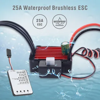 

HOT Waterproof Sensorless Brushless ESC 25A + LED Program Card For 1/18 1/16 RC Car 6.21