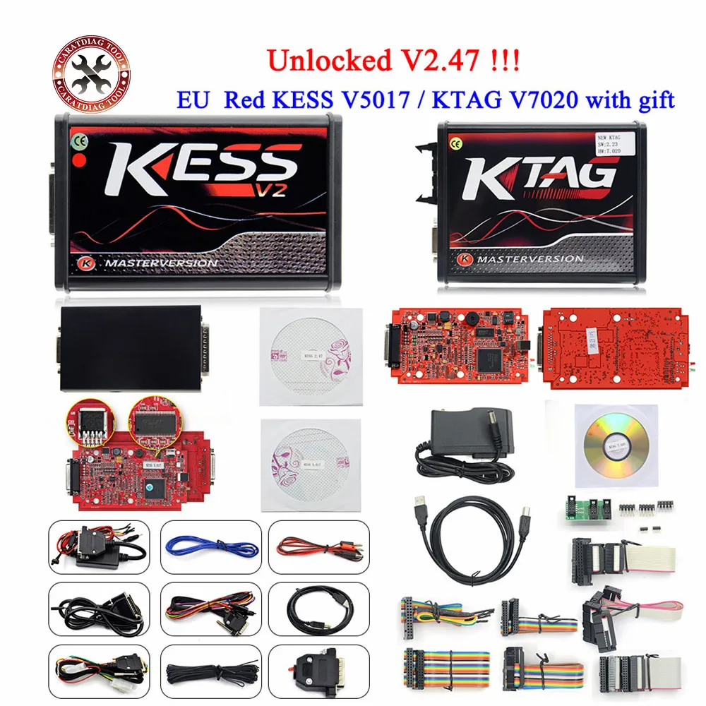 

KESSV2 KESS V2 V5.017 EU Red V2.47/V2.23 ECM Titanium KTAG V7.020 4 LED Online Master Version ECU OBD2 car/truck Programmer tool