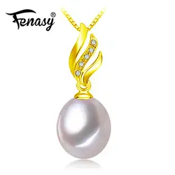 FENASY Золото Цвет цепи ожерелье с жемчугом Ювелирные изделия 925 серебро подлинный натуральный пресноводный кулон ожерелье для женщин