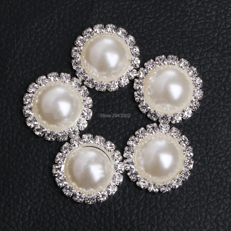 

5Pcs 21mm Round Pearl Rhinestone Shank Button Sewing Craft Embellishment DIY